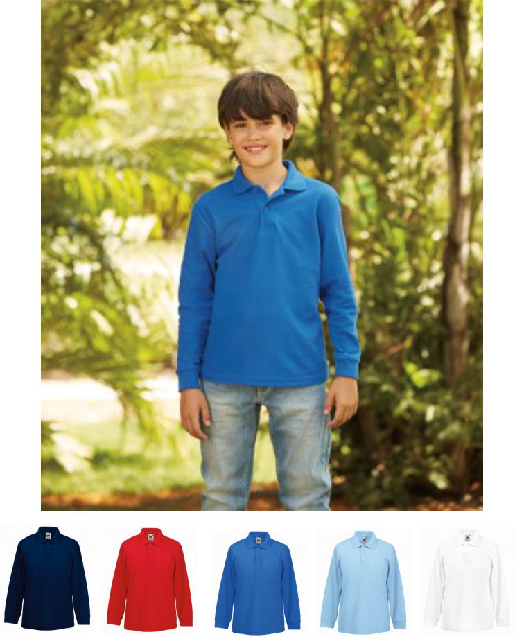 Fruit of the Loom SS45B Child's Long Sleeve Polo - Click Image to Close
